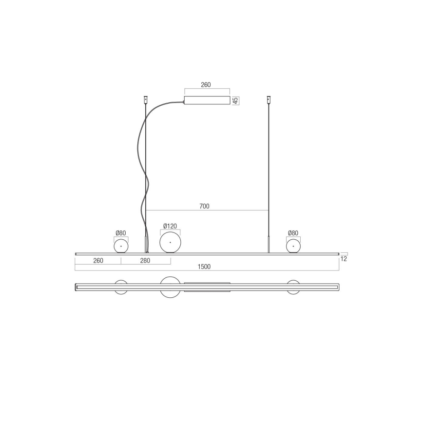 Redo 01-4301 - LED luster s mogućnošću prigušivanja na sajli DUNE LED/48W/230V 3000K CRI 90 bijela/zlatna
