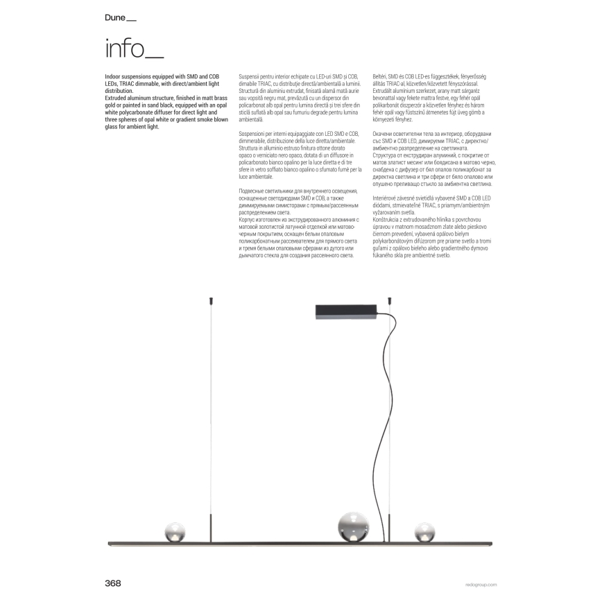Redo 01-4302 - LED luster na sajli DUNE s mogućnošću prigušivanja LED/48W/230V 3000K CRI 90 crna/dimljena