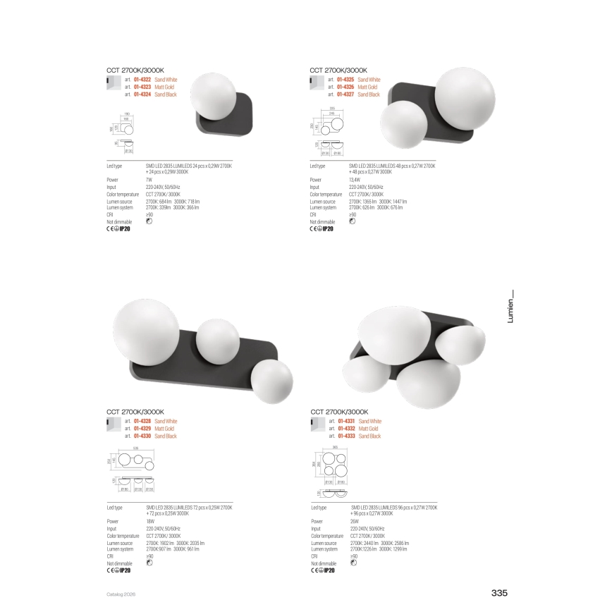 Redo 01-4329 - LED zidna svjetiljka LUMIEN 3xLED/18W/230V 2700/3000K CRI 90 bijela/zlatna
