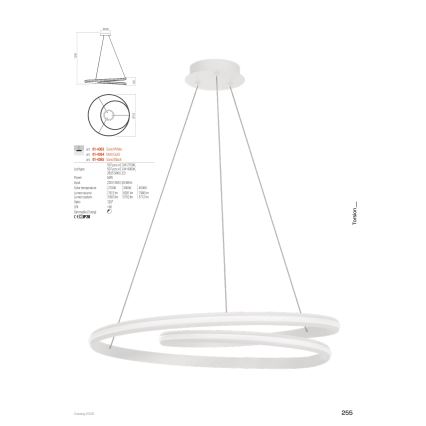 Redo 01-4363 - LED prigušivi ovjesni luster na sajli TORSION LED/60W/230V 2700/3000/4000K CRI 90 Ø 75,2 cm bijela