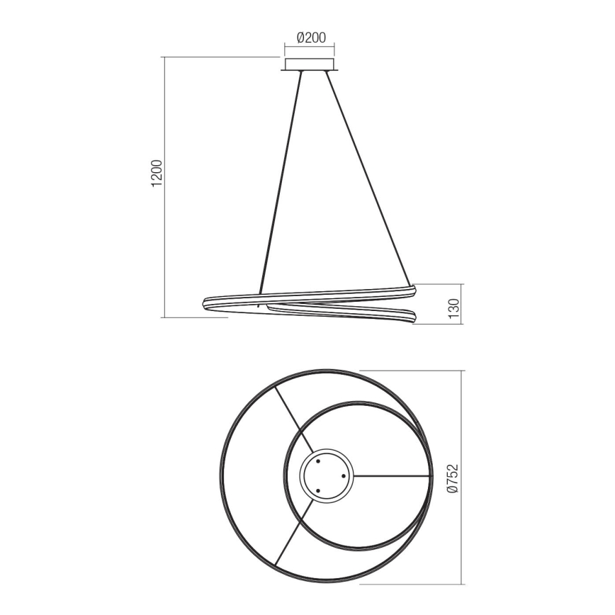 Redo 01-4363 - LED prigušivi ovjesni luster na sajli TORSION LED/60W/230V 2700/3000/4000K CRI 90 Ø 75,2 cm bijela