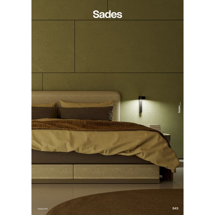 Redo 01-4643 - LED zidna svjetiljka SADES LED/6W/230V CRI 90 USB crna