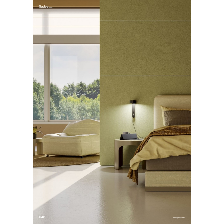 Redo 01-4643 - LED zidna svjetiljka SADES LED/6W/230V CRI 90 USB crna