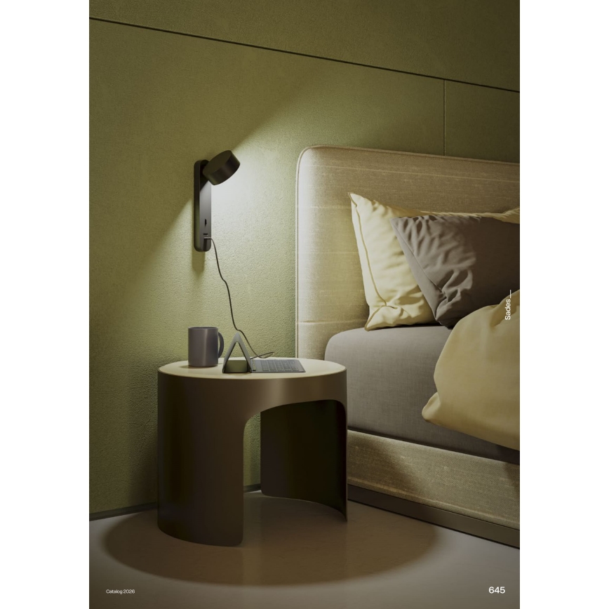 Redo 01-4643 - LED zidna svjetiljka SADES LED/6W/230V CRI 90 USB crna