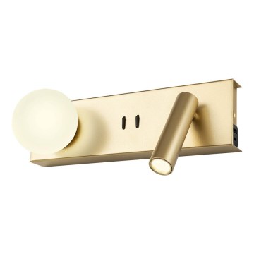 Redo 01-4661 - LED zidna svjetiljka NORMA LED/5W/230V + LED/3W CRI 90 USB bijela/zlatna