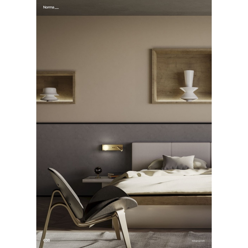 Redo 01-4661 - LED zidna svjetiljka NORMA LED/5W/230V + LED/3W CRI 90 USB bijela/zlatna