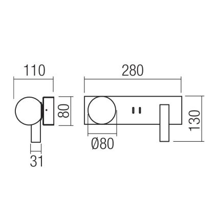 Redo 01-4661 - LED zidna svjetiljka NORMA LED/5W/230V + LED/3W CRI 90 USB bijela/zlatna
