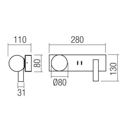 Redo 01-4663 - LED zidna svjetiljka NORMA LED/5W/230V + LED/3W CRI 90 USB bijela/crna
