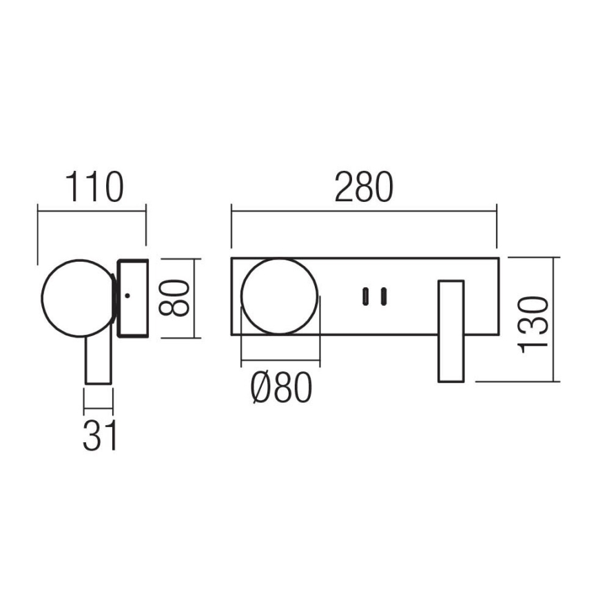 Redo 01-4663 - LED zidna svjetiljka NORMA LED/5W/230V + LED/3W CRI 90 USB bijela/crna