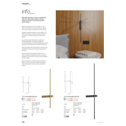 Redo 01-4672 - LED zidna svjetiljka TANGENT LED/6W/230V 2700/2850/3000K CRI 90 zlatna