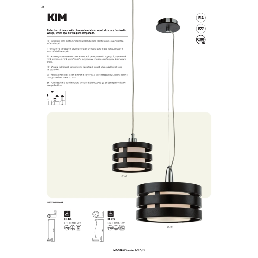 Redo 01-627 - Stropni luster na šipci KIM 4xE14/28W/230V sjajni krom/crna