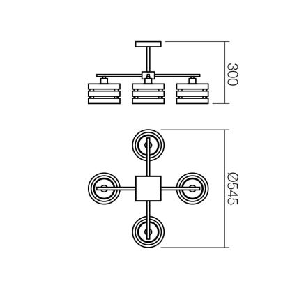 Redo 01-627 - Stropni luster na šipci KIM 4xE14/28W/230V sjajni krom/crna