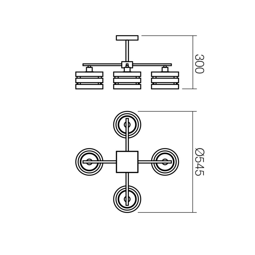 Redo 01-627 - Stropni luster na šipci KIM 4xE14/28W/230V sjajni krom/crna