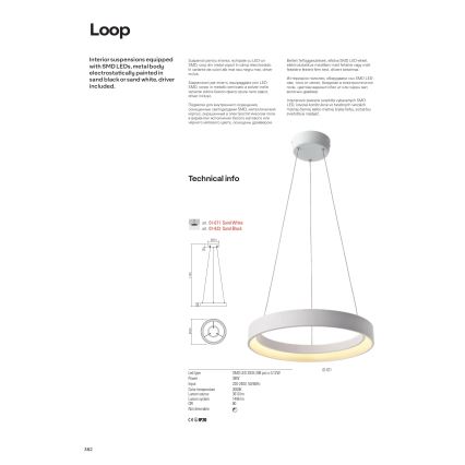 Redo 01-672 - LED Luster na sajli LOOP LED/48W/230V pr. 60 cm bijela