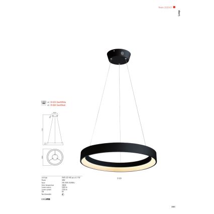 Redo 01-672 - LED Luster na sajli LOOP LED/48W/230V pr. 60 cm bijela