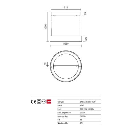 Redo 01-924 - LED Luster na sajli BOND LED/47W/230V 3000K siva