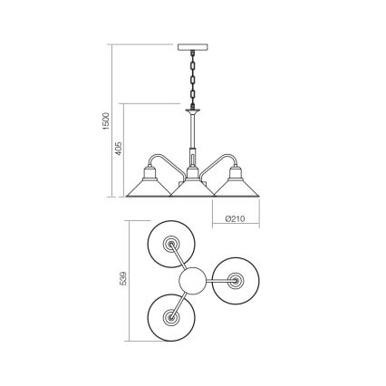 Redo 02-935 - Luster na lancu VERNER 3xE27/42W/230V