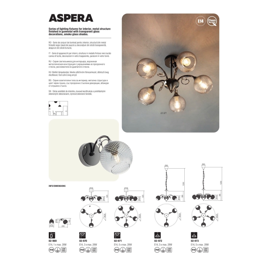 Redo 02-971 - Viseći luster ASPERA 5xE14/28W/230V crna