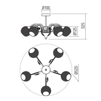 Redo 02-971 - Viseći luster ASPERA 5xE14/28W/230V crna