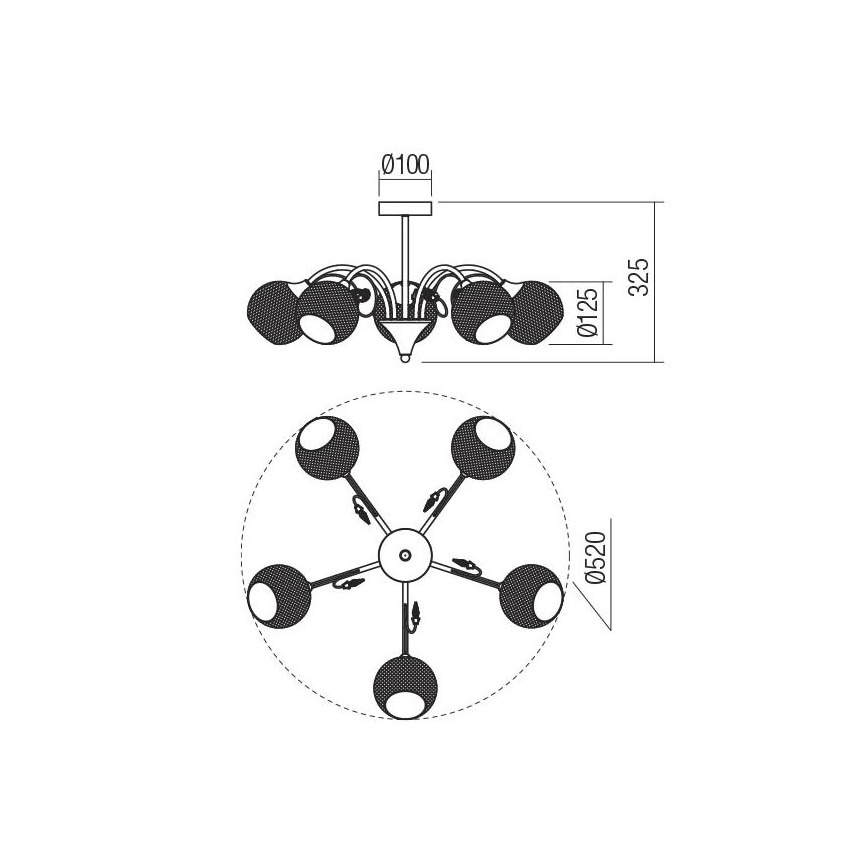 Redo 02-971 - Viseći luster ASPERA 5xE14/28W/230V crna