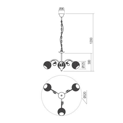 Redo 02-972 - Luster na lancu ASPERA 3xE14/28W/230V pr. 52 cm crna