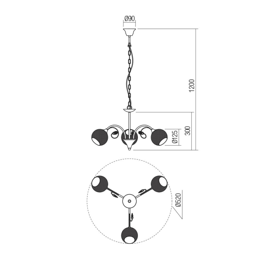 Redo 02-972 - Luster na lancu ASPERA 3xE14/28W/230V pr. 52 cm crna