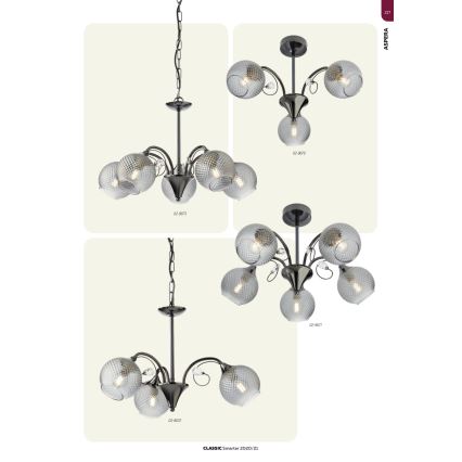 Redo 02-973 - Luster na lancu ASPERA 5xE14/28W/230V crna