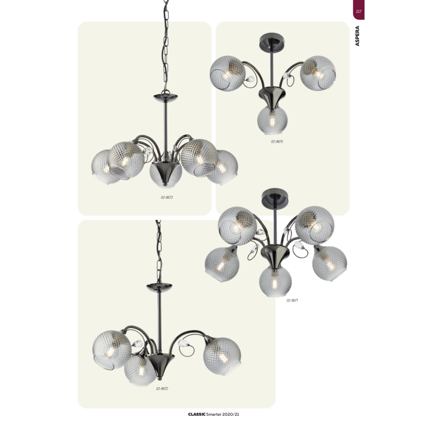 Redo 02-973 - Luster na lancu ASPERA 5xE14/28W/230V crna