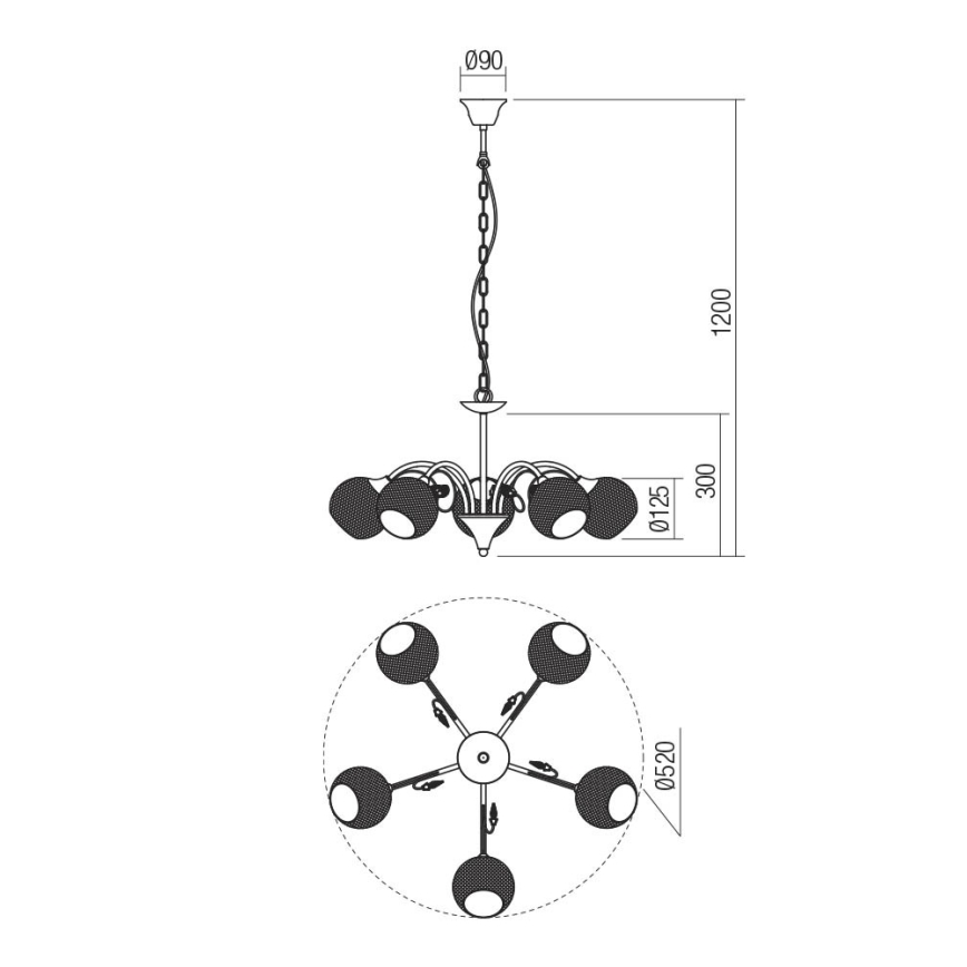 Redo 02-973 - Luster na lancu ASPERA 5xE14/28W/230V crna