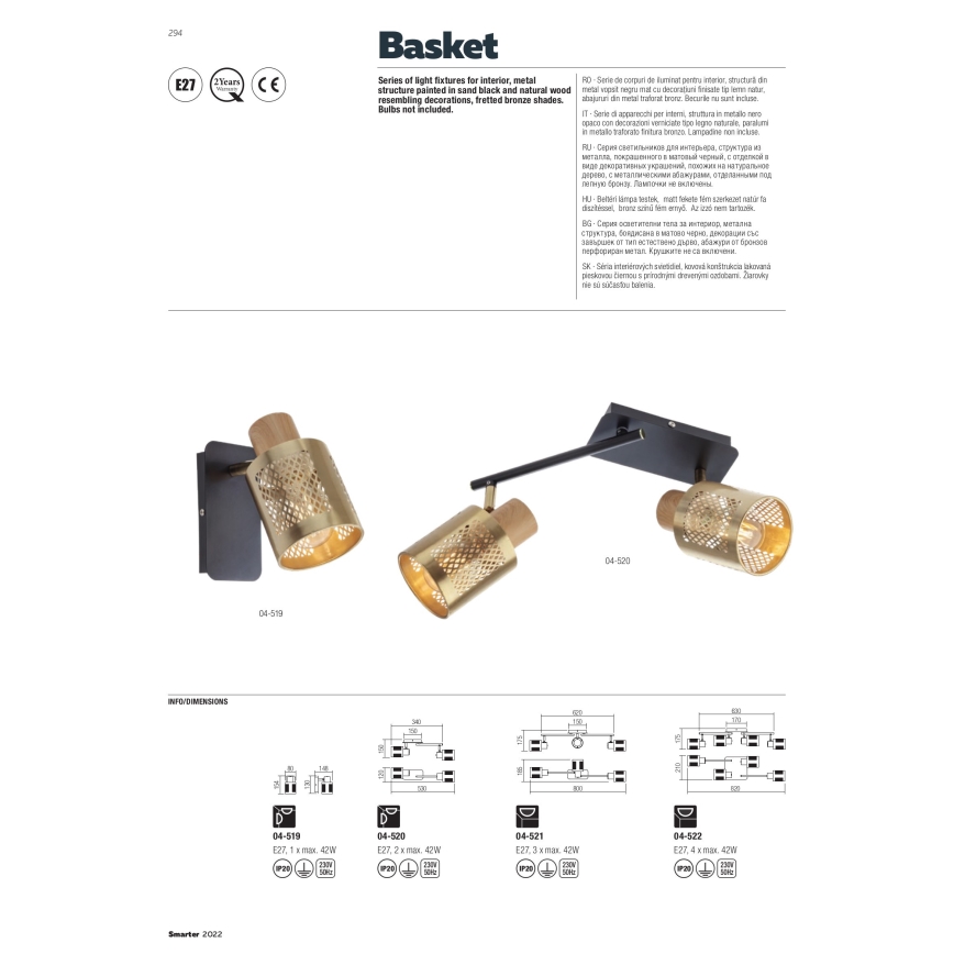 Redo 04-521 - Nadgradni luster BASKET 3xE27/42W/230V bronca