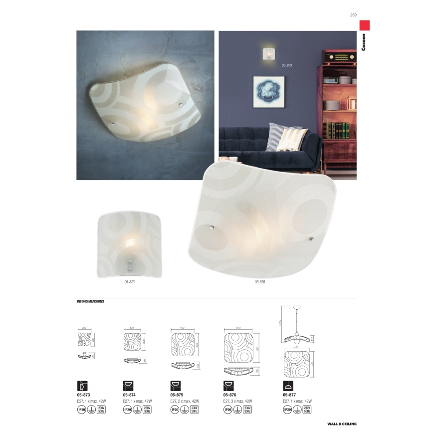 Redo 05-877 - Visilica na kabelu COCOON 1xE27/42W/230V krem