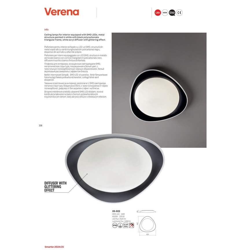 Redo 05-922 - LED Stropna svjetiljka VERENA LED/24W/230V antracit