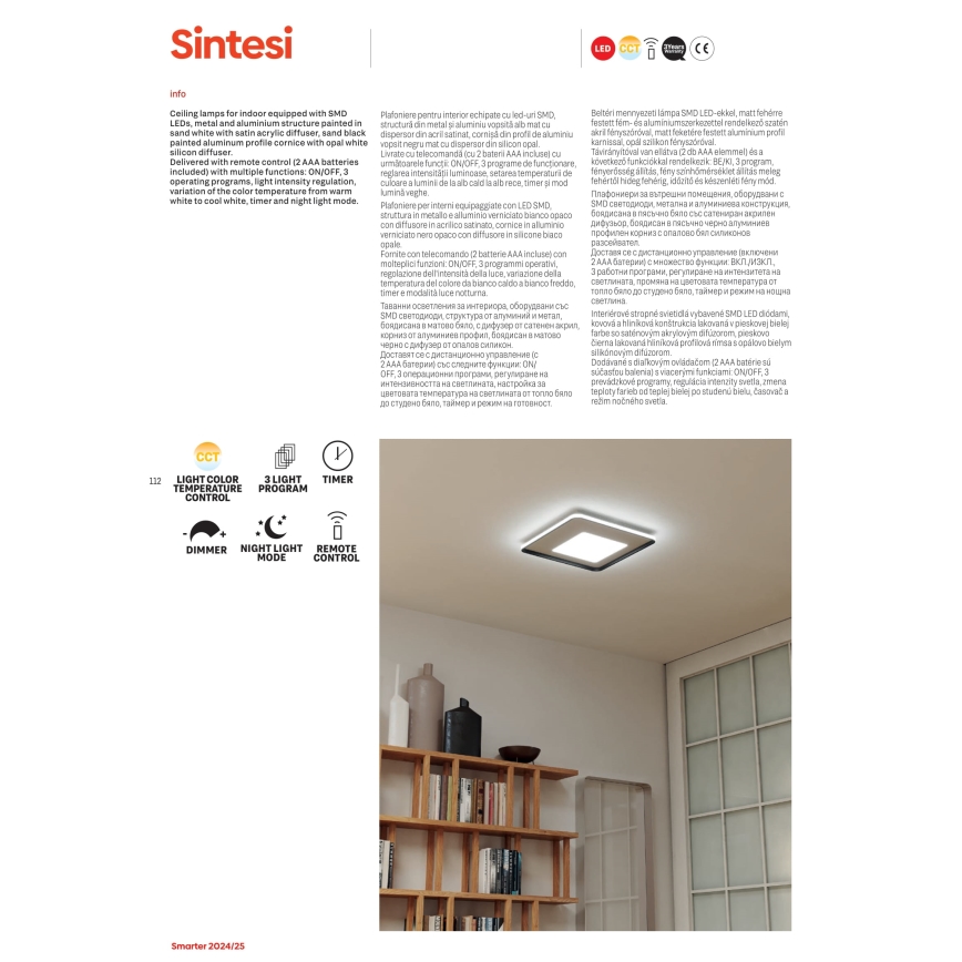 Redo 05-961 - LED Prigušiva stropna svjetiljka SINTESI LED/53W/230V 45x45 cm 3000-6000K + daljinski upravljač