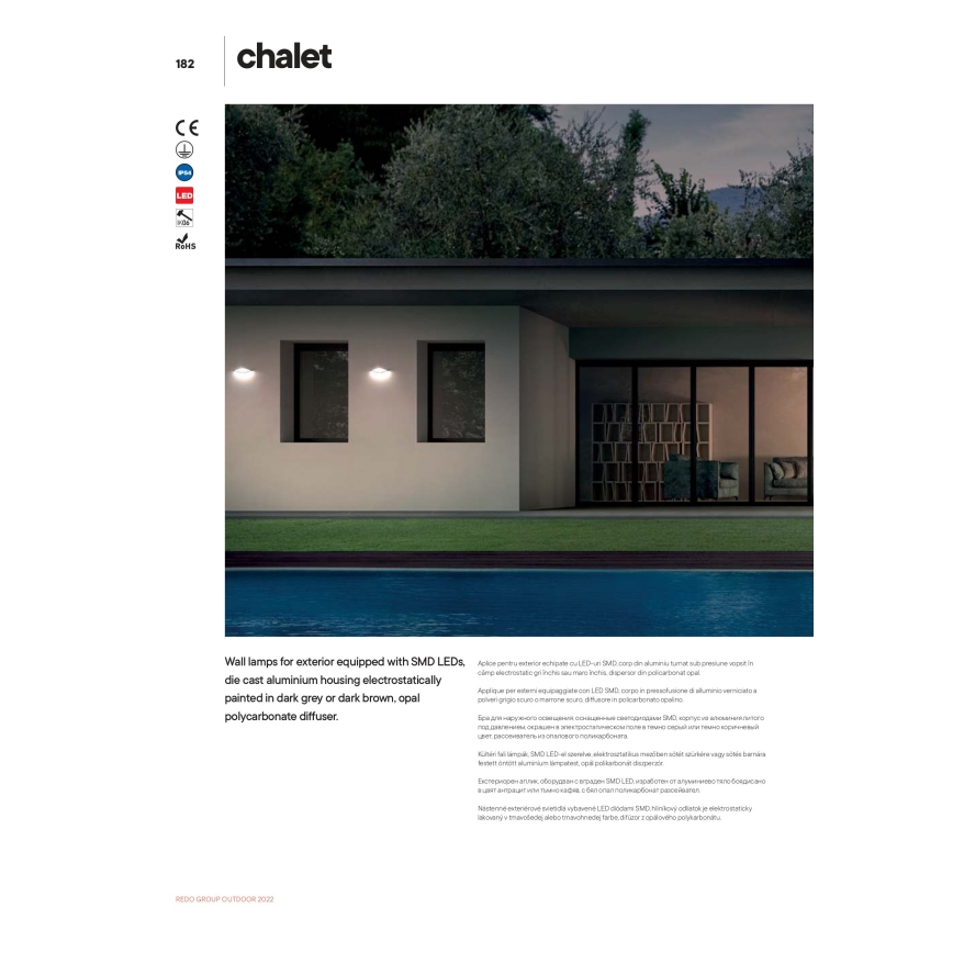 Redo 90002 - LED vanjska zidna svjetiljka CHALET LED/8W/230V IP54