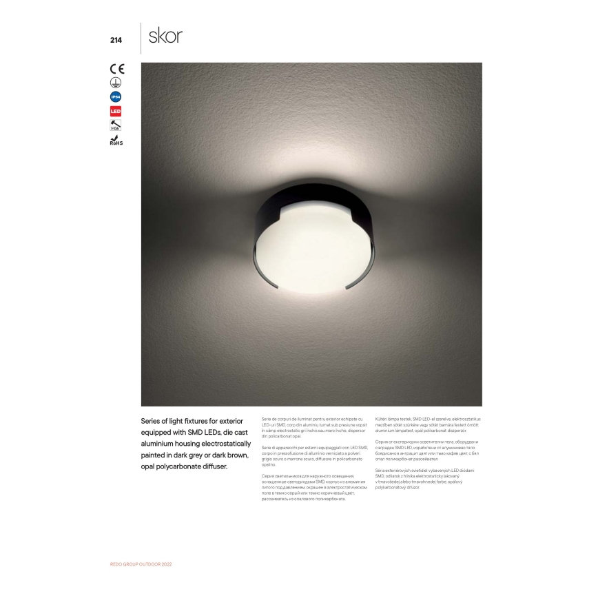 Redo 90004 - LED Vanjska stropna svjetiljka SKOR LED/12W/230V pr. 15 cm IP54 smeđa