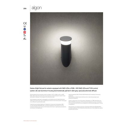 Redo 90073 - LED RGBW vanjsko zidno svjetilo ALGON LED/6W/230V Wi-Fi Tuya IP65 antracit