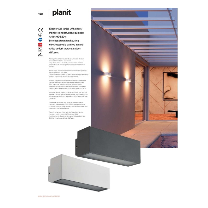 Redo 90096 - Vanjska LED zidna svjetiljka PLANIT LED/10W/230V 3000K IP54 antracit
