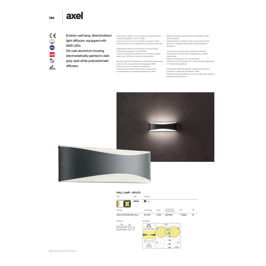 Redo 90126 - LED vanjsko zidno svjetlo AXEL LED/7W/230V 3000 IP65 antracit