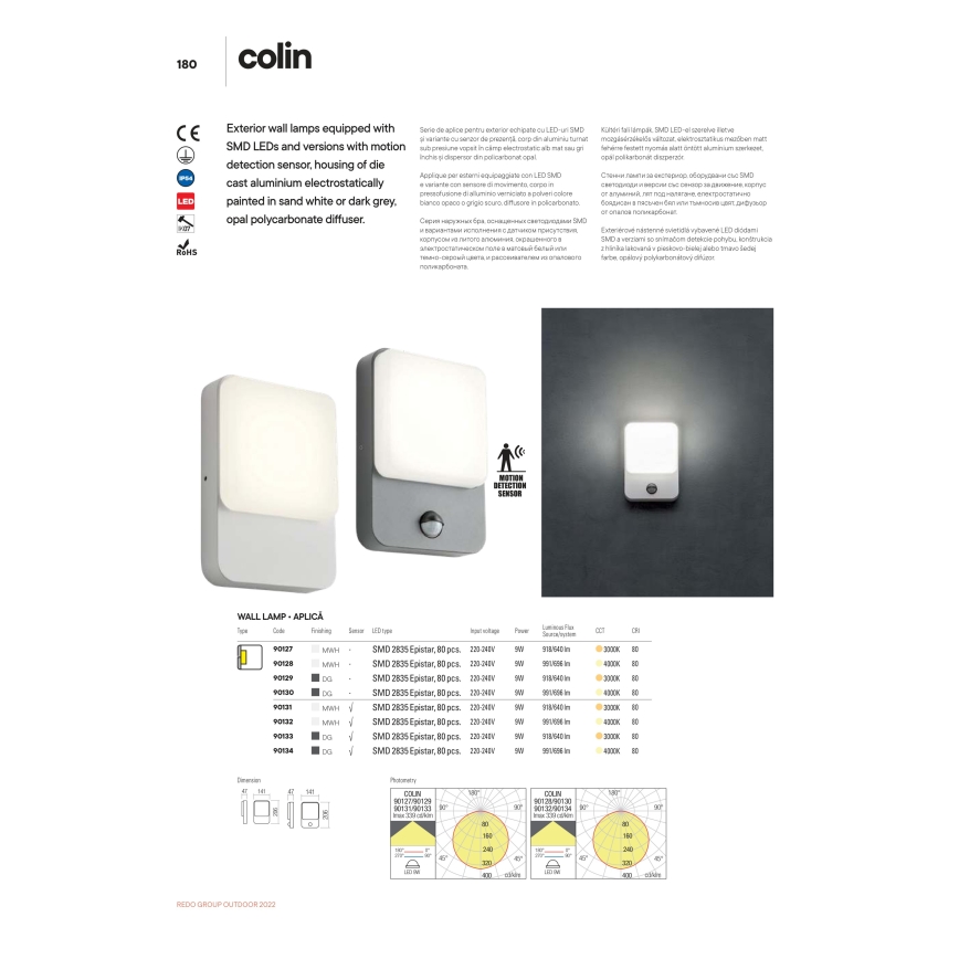 Redo 90129 - LED Vanjska zidna svjetiljka COLIN 1xLED/9W/230V IP54