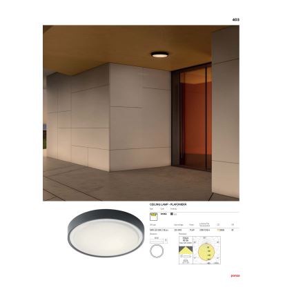 Redo 90155 - LED Vanjska stropna svjetiljka PONZA LED/16W/230V pr. 26 cm IP65