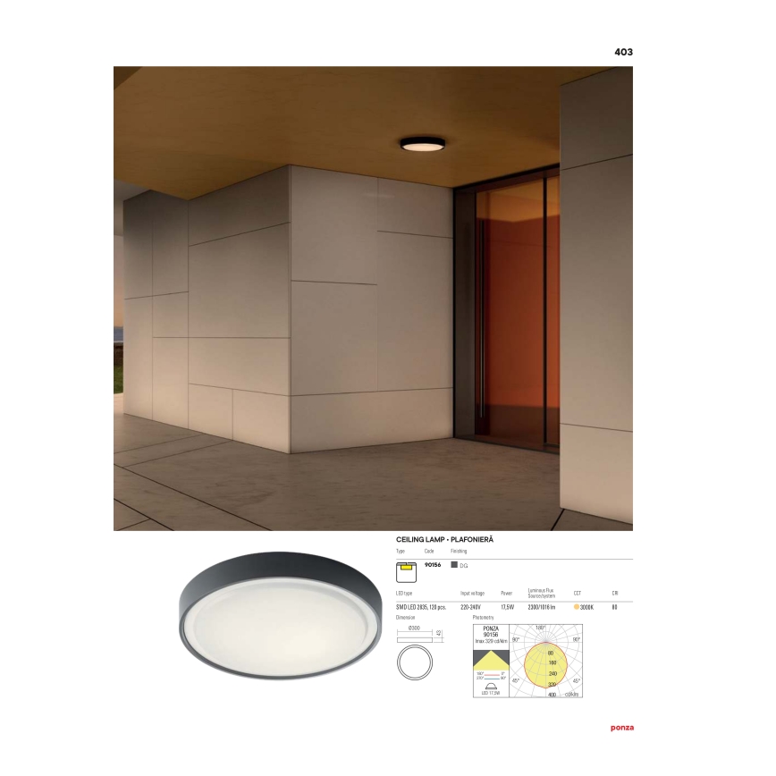 Redo 90155 - LED Vanjska stropna svjetiljka PONZA LED/16W/230V pr. 26 cm IP65