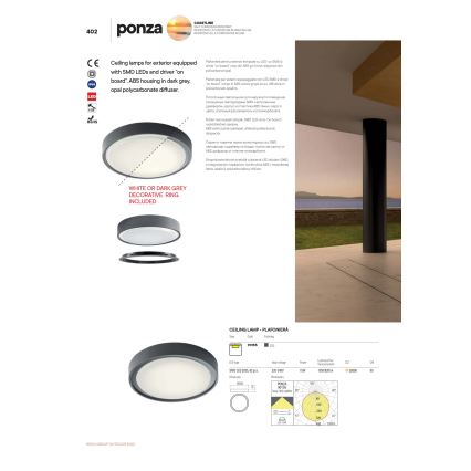 Redo 90155 - LED Vanjska stropna svjetiljka PONZA LED/16W/230V pr. 26 cm IP65