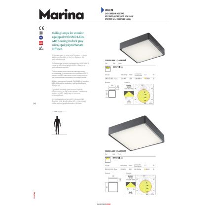 Redo 90157 - LED Vanjska stropna svjetiljka MARINA LED/12W/230V 22x22 cm IP65 antracit