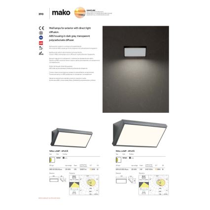 Redo 90160 - LED vanjska zidna svjetiljka MAKO LED/21W/230V IP65