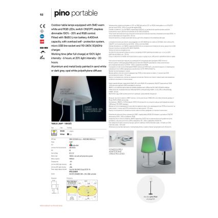 Redo 90166 - LED RGB Prigušiva vanjska stolna lampa PINO LED/2,6W/230V 4400 mAh IP44