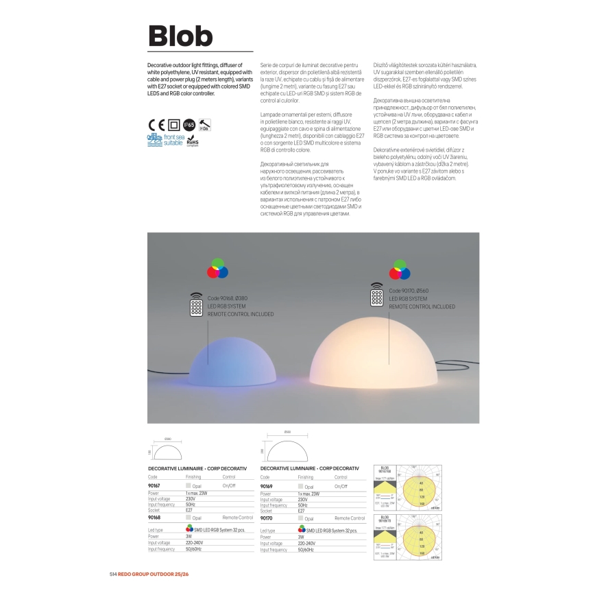 Redo 90169 - Vanjska lampa BLOB 1xE27/23W/230V Ø 56 cm IP65 bijela