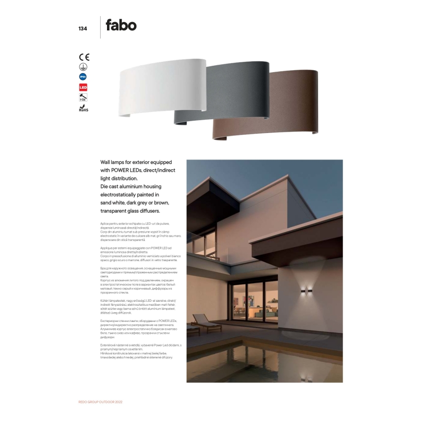 Redo 90226 - LED Vanjska zidna svjetiljka FABO LED/6W/230V 3000K IP54 siva