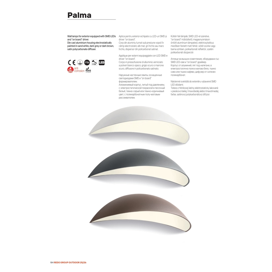Redo 90235 - LED vanjsko zidno svjetlo PALMA LED/18W/230V 3000K IP54 antracit