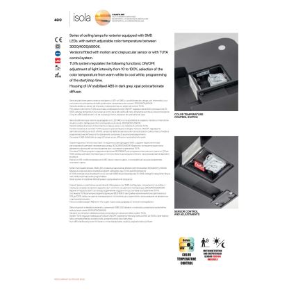 Redo 90290 - LED Vanjska stropna svjetiljka sa senzorom ISOLA LED/24W/230V pr. 26 cm 3000/4000/6500K IP54 antracit