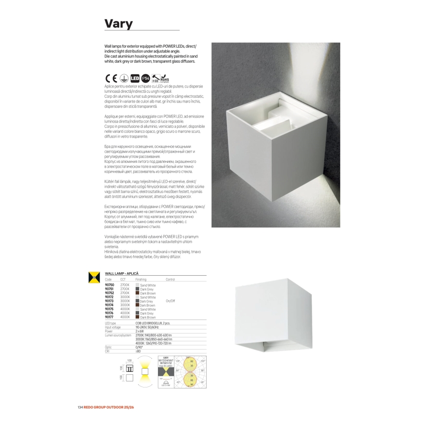 Redo 90300 - LED vanjska zidna svjetiljka VARY 4xLED/5W/230V 3000K IP54 bijela